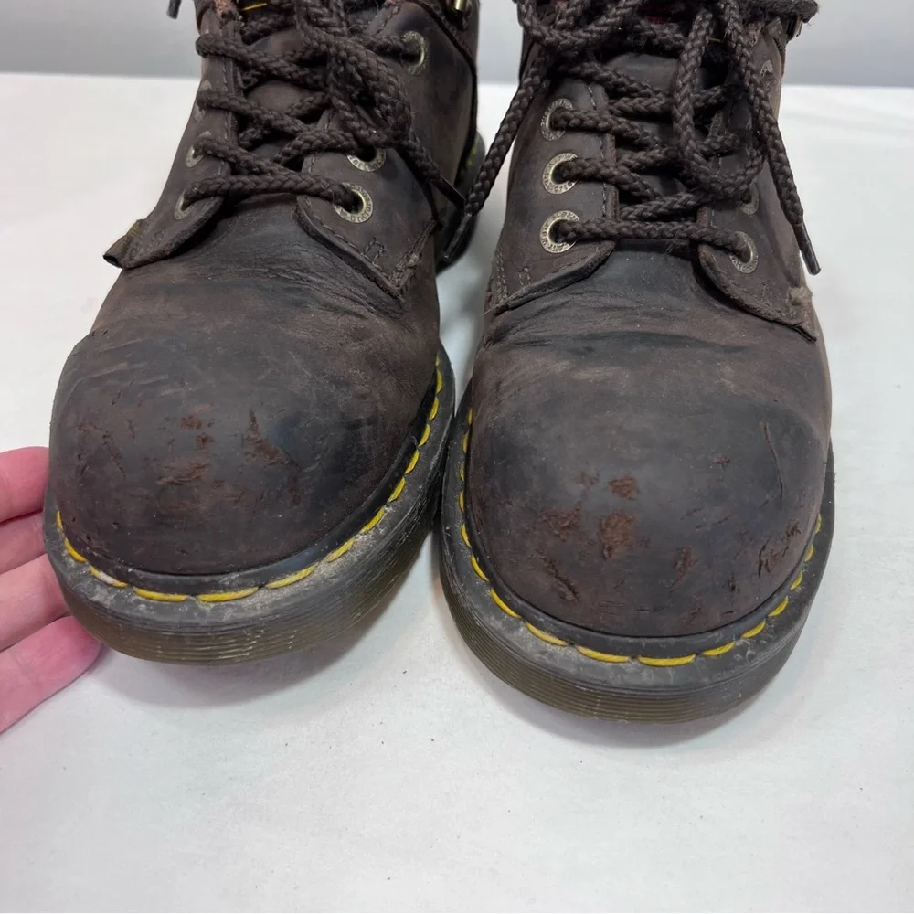Dr. Martens Hylow Steel Toe Work Shoes in Gaucho brown leather. Size 10